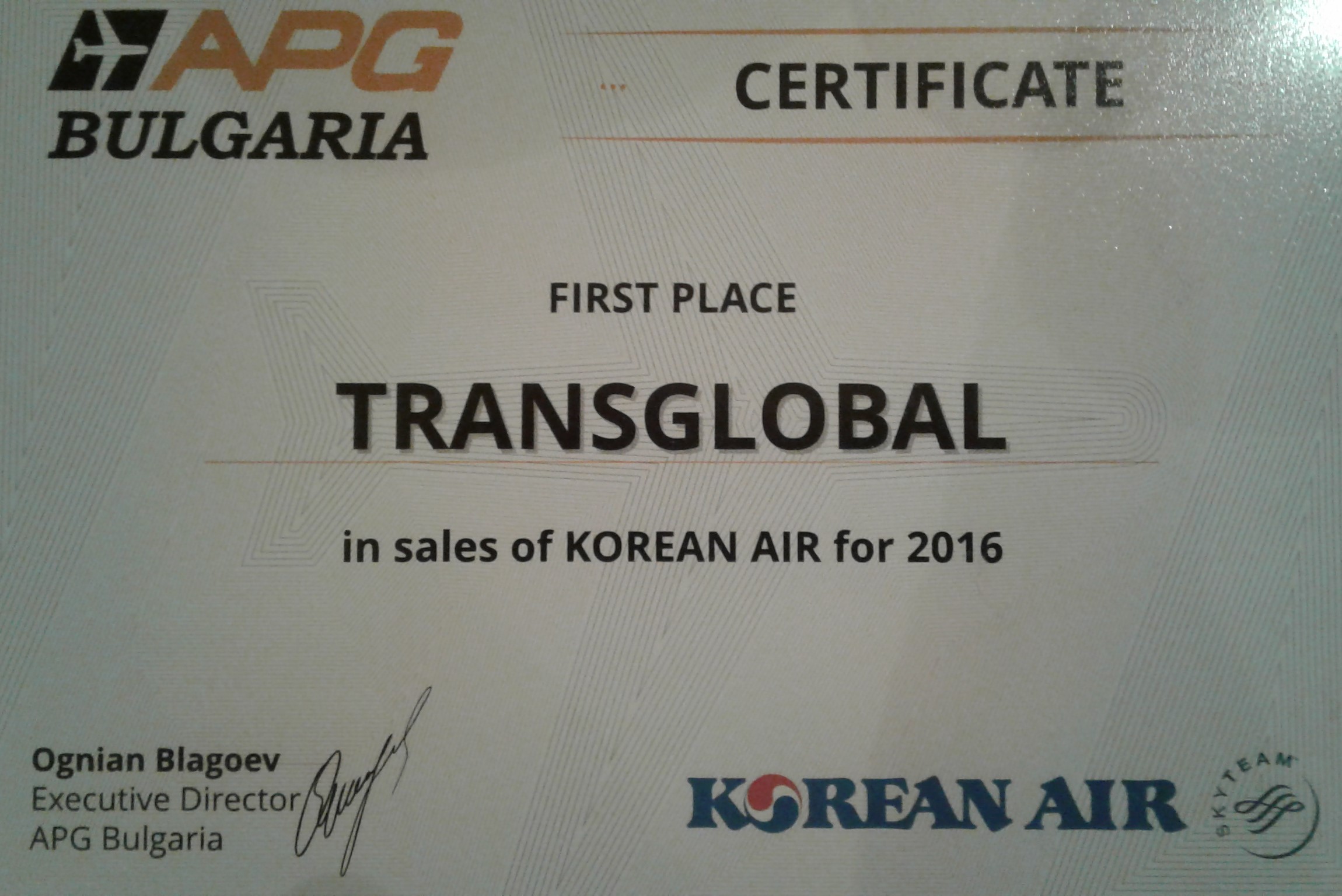 Korean Air Certificate
